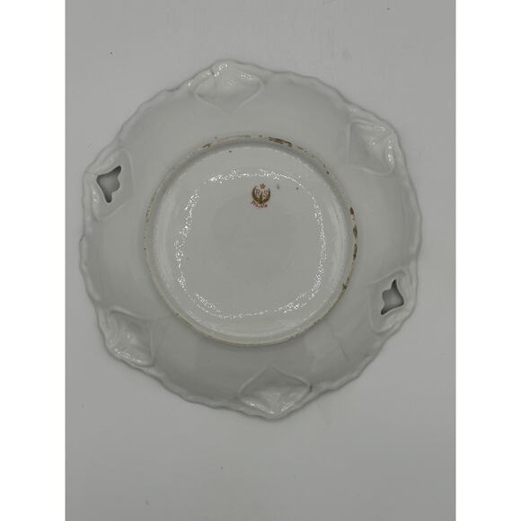 RS Prussia Antique Blue Cake Plate Pink Roses 1910 - Picture 7 of 8